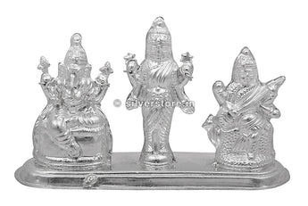 Silver Ganesh Laxmi Saraswati Idol