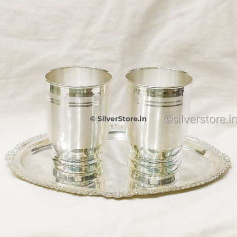 Silver Glass And Tray Set- Bis Hallmark - Pack Of 3