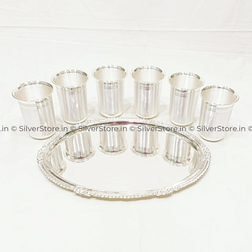 Silver Glass And Tray Set- Bis Hallmark - Pack Of 7