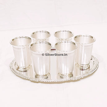 Silver Glass And Tray Set- Bis Hallmark - Pack Of 7