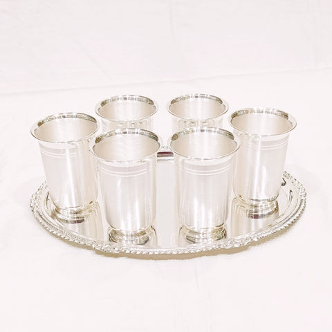 Silver Glass And Tray Set- Bis Hallmark - Pack Of 7