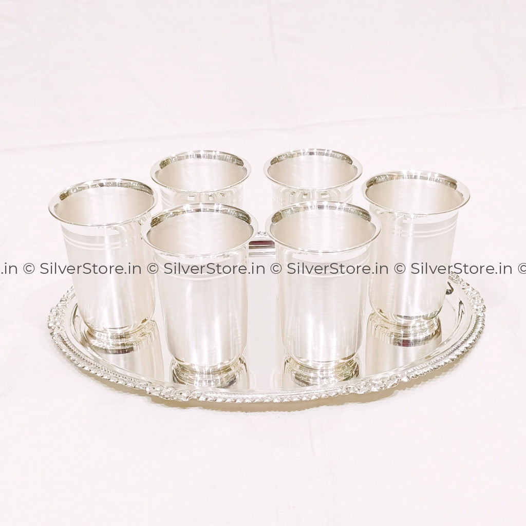 Silver Glass And Tray Set- Bis Hallmark - Pack Of 7