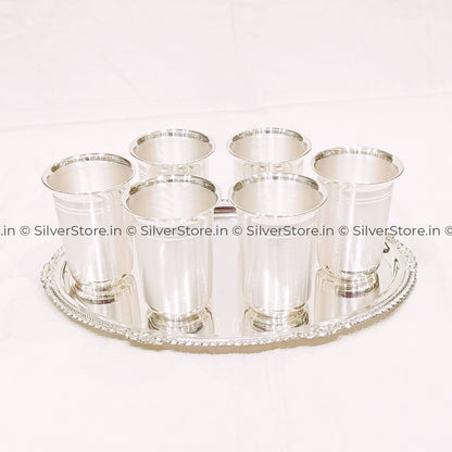 Silver Glass And Tray Set- Bis Hallmark - Pack Of 7