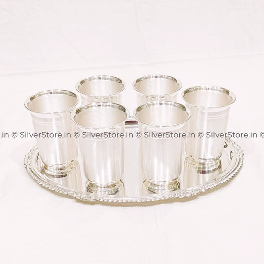 Silver Glass And Tray Set- Bis Hallmark - Pack Of 7
