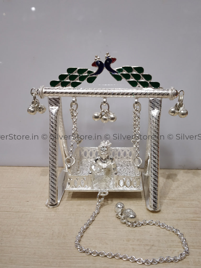 Silver Jhula - 925 Silver Small Size Peacock Pattern