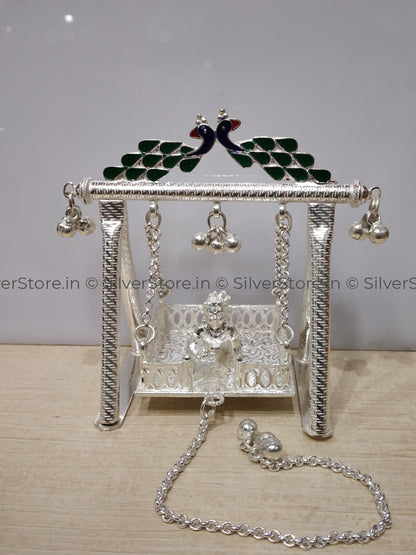 Silver Jhula - 925 Silver Small Size Peacock Pattern