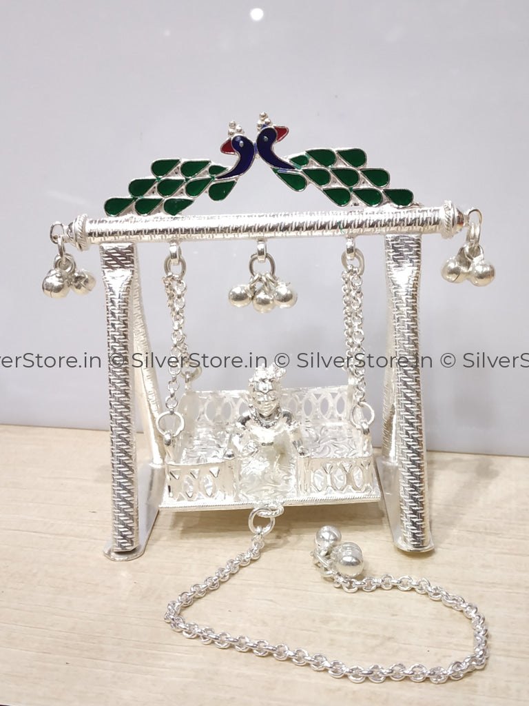 Silver Jhula - 925 Silver Small Size Peacock Pattern