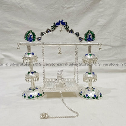 Silver Jhula - Swing 925 Pure Silver Jhumar Pattern Pooja Item