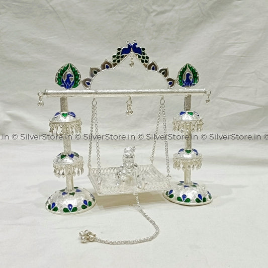 Silver Jhula - Swing 925 Pure Silver Jhumar Pattern Pooja Item
