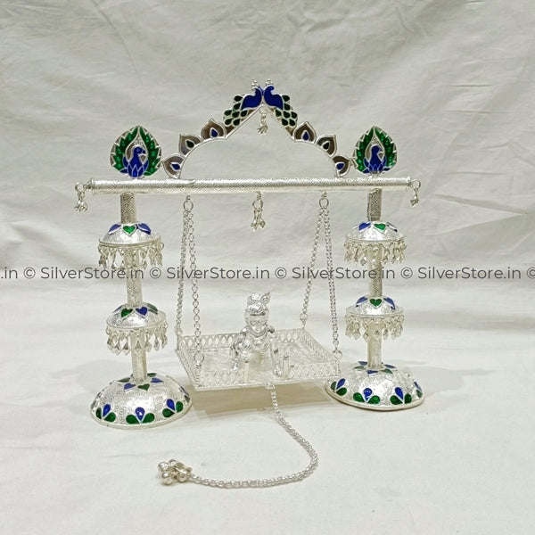 Silver Jhula - Swing 925 Pure Silver Jhumar Pattern Pooja Item