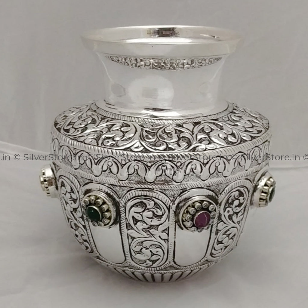 Silver Kalash - Antique Finish With Stone Work 925 Bis Hallmarked