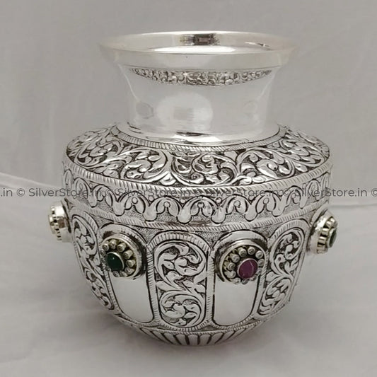 Silver Kalash - Antique Finish With Stone Work 925 Bis Hallmarked