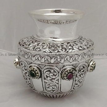 Silver Kalash - Antique Finish With Stone Work 925 Bis Hallmarked
