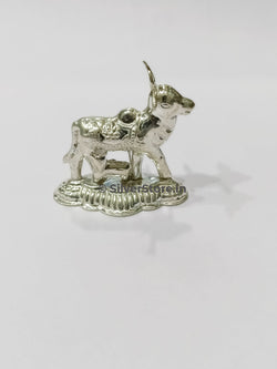 Silver Kamdhenu / Silver Cow And Calf Idol