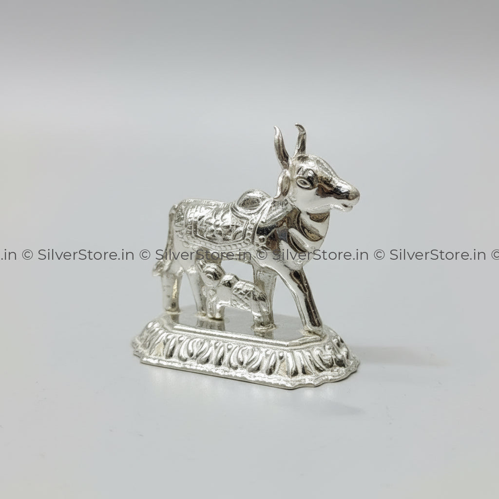 Silver Kamdhenu / silver cow and calf idol - 925 silver - 11.5 grams