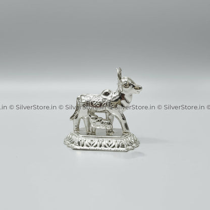 Silver Kamdhenu / silver cow and calf idol - 925 silver - 11.5 grams