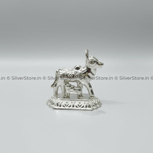 Silver Kamdhenu / silver cow and calf idol - 925 silver - 11.5 grams