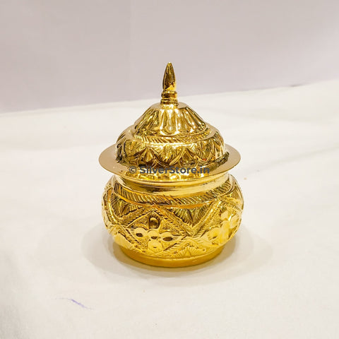 Silver Kum Box - 925 Gold Polished Pooja Item