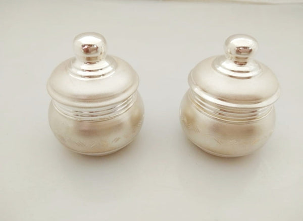 Silver Kum Box - Pack Of 2 Pooja Item