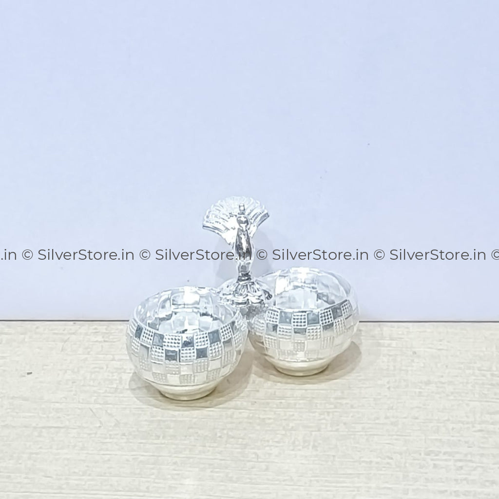 Silver Kum Box With Peacock Silver