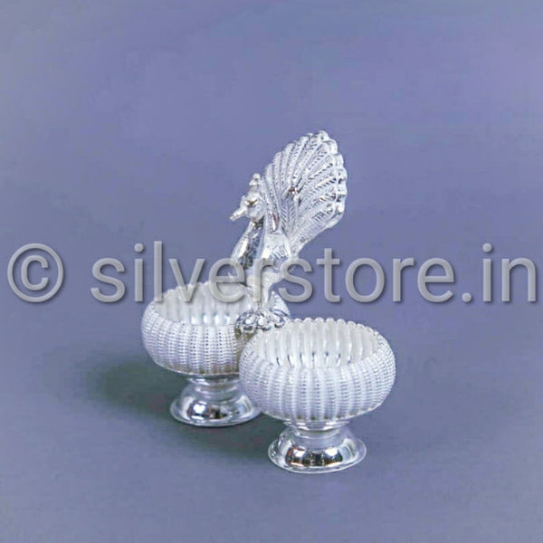 Silver Kum Box With Peacock Silver