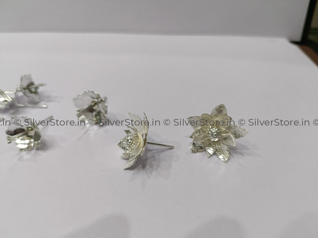 Silver Lotus Flower:  Pack Of 108 Pcs
