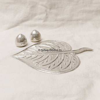 Silver Pan & Silver Supari Set - Leaf Nuts Pack Of 3 Pcs Pooja Item