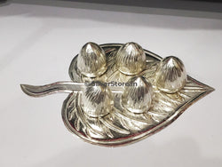 Silver Pan & Silver Supari Set - Leaf Nuts Pooja Item
