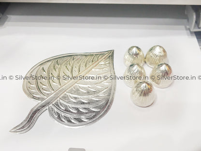 Silver Pan & Silver Supari Set - Leaf Nuts Pooja Item