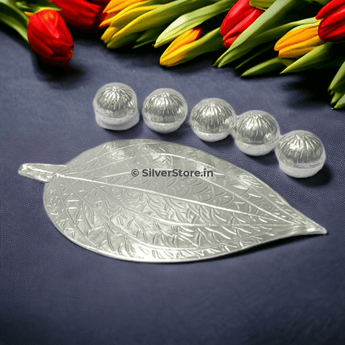 Silver Pan & Silver Supari Set - Leaf Nuts Pooja Item