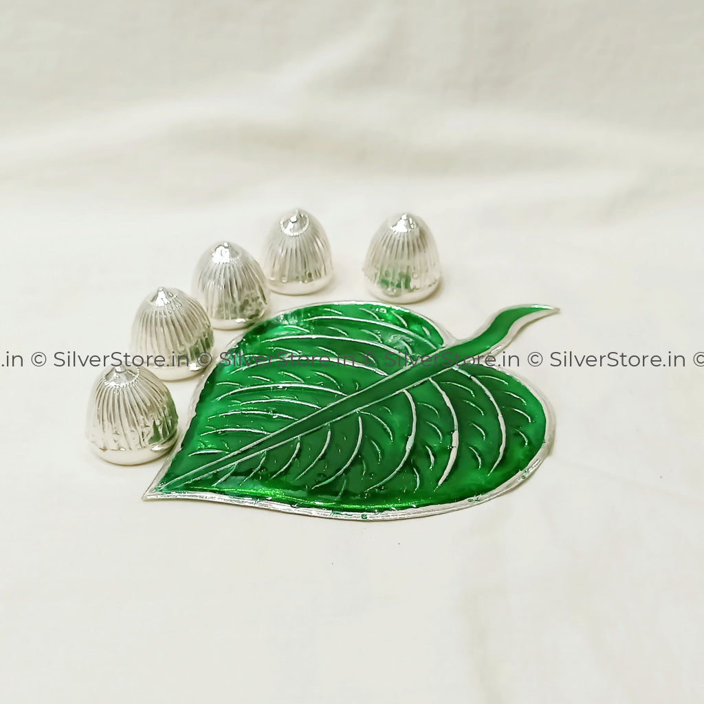 Silver Pan & Silver Supari Set - Leaf Nuts Pooja Item