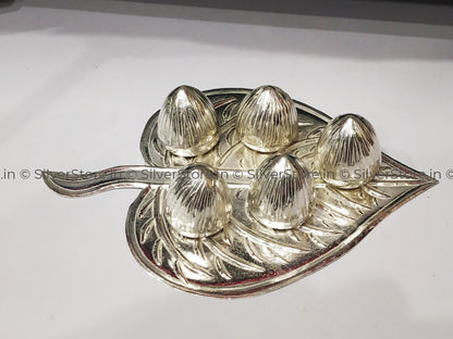 Silver Pan & Silver Supari Set - Leaf Nuts Pooja Item