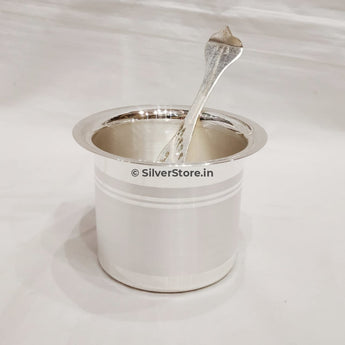 Silver Panchpatra With Aachmani - Bis Hallmarked Pooja Item