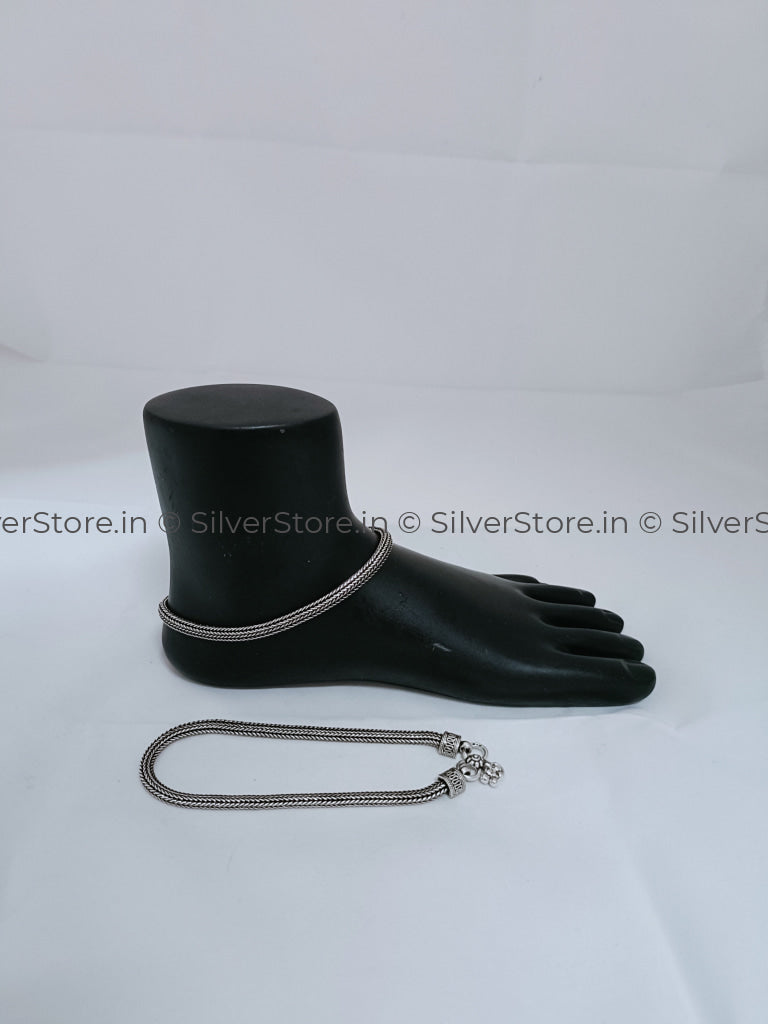 Silver Payal / Anklet - 925 -Double Foxtail Chain Pattern An-6
