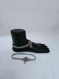 Silver Payal / Anklet - 925 -Gajra Pattern With Beads & Broch An-9
