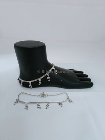 Silver Payal / Anklet - 925 Hanging Dolphin Pattern An-19