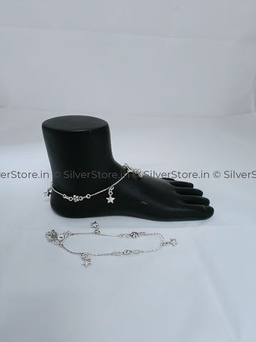 Silver Payal / Anklet - 925 Hanging Star Pattern An-11