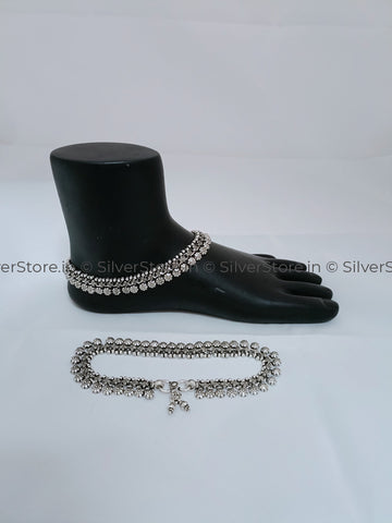 Silver Payal / Anklet - 925 Liked Flower Pattern An-23