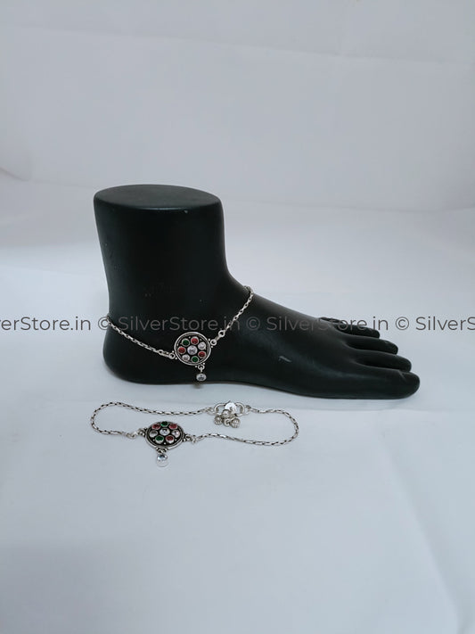 Silver Payal / Anklet - 925 -Moon Pattern An-4