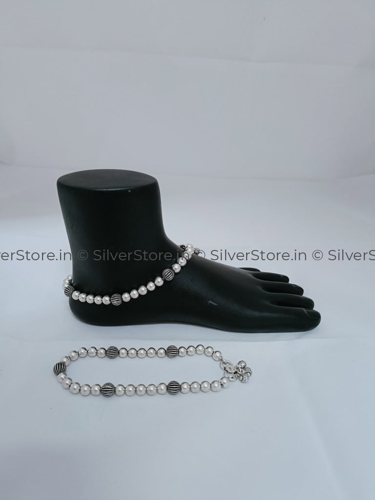 Silver Payal / Anklet - 925 Rolling Balls Pattern An-12