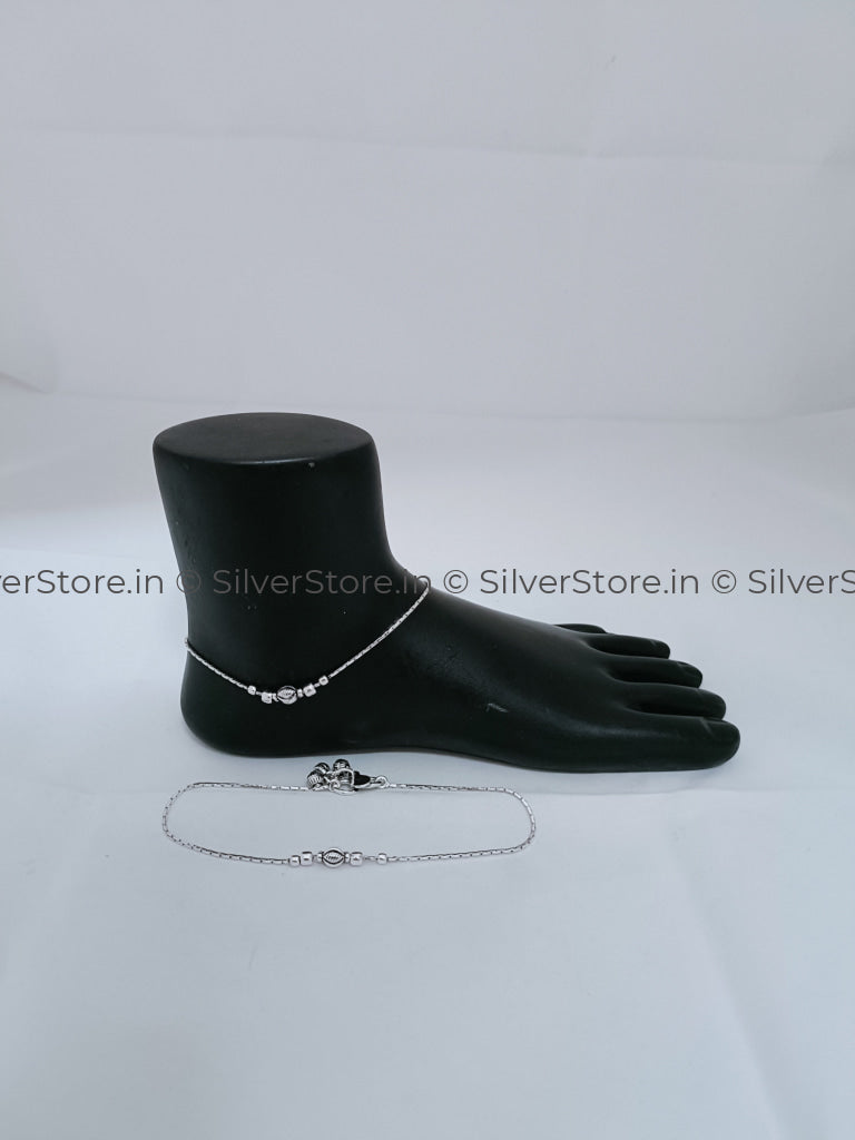 Silver Payal / Anklet - 925 -Shell Bead Pattern An-7