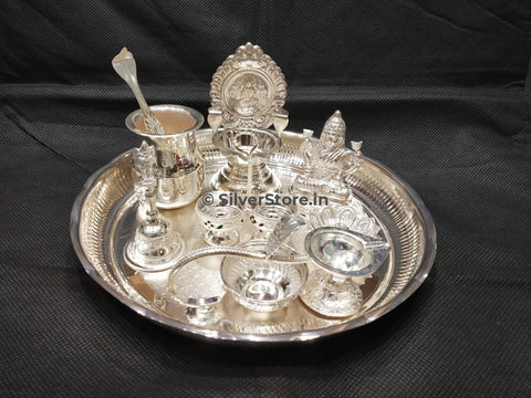 Silver Pooja Set - Pack Of 9 Items