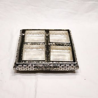 Silver Pooja Set - Square Pattern 925 Pooja Thali