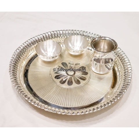 Silver Pooja Thali - 925 Pack Of 4 Items Pooja