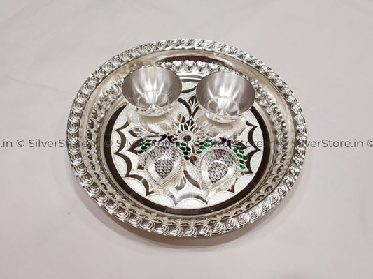 Silver Pooja Thali - Pack Of 5 Pooja