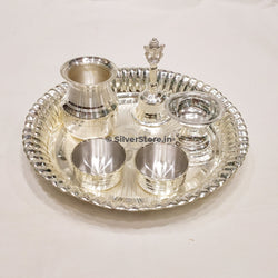 Silver Pooja Thali - Pack Of 6 Items Pooja
