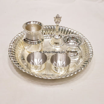 Silver Pooja Thali - Pack Of 6 Items Pooja