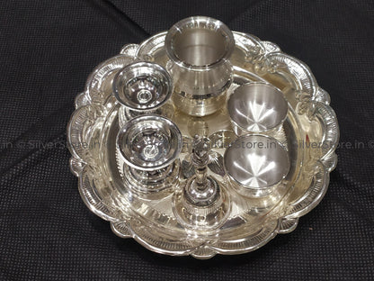 Silver Pooja Thali - Pack Of 7 Items Pooja