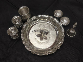 Silver Pooja Thali - Pack Of 7 Items Pooja