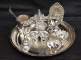 Silver Pooja Thali- Pack Of 8 Items